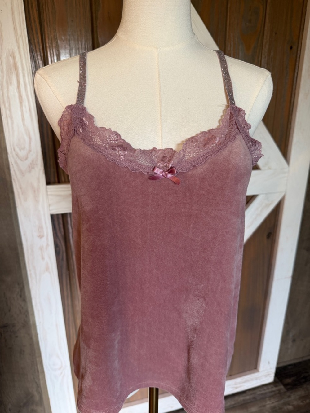 Mauve Lace Trim Y2K Club Festival Top Velvet Cami Size M